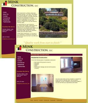 Website of Mink Construction, LLC